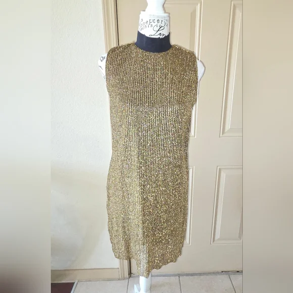 NWT Zara Gold and Black Sleeveless Midi Dress - Picture 2 of 5